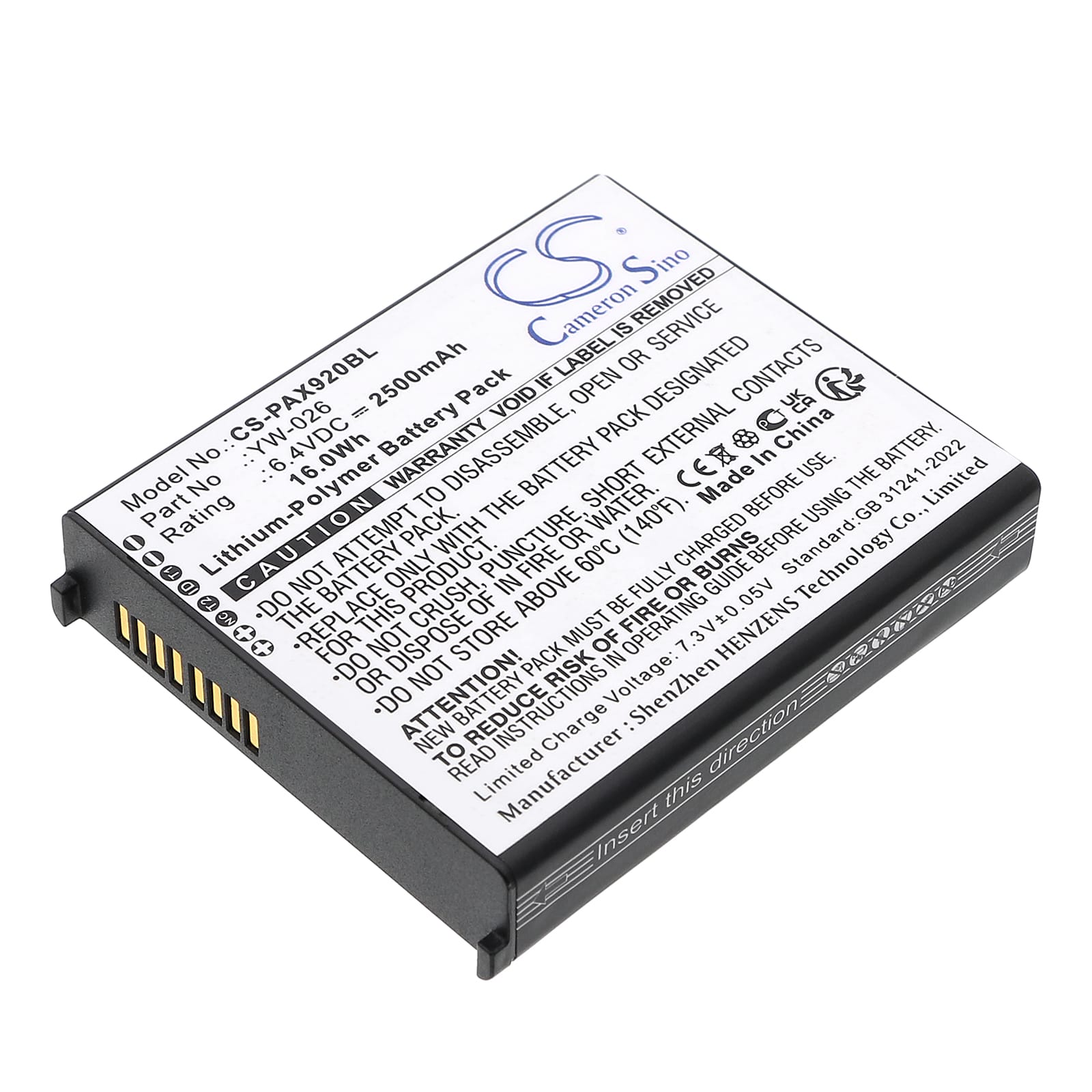 Batteri till Pax A920 MAX - 2.500 mAh